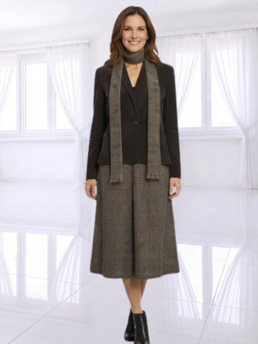Vintage Sasson Women’s Skirt Suit Set with Blazer & Matching Scarf – Classic